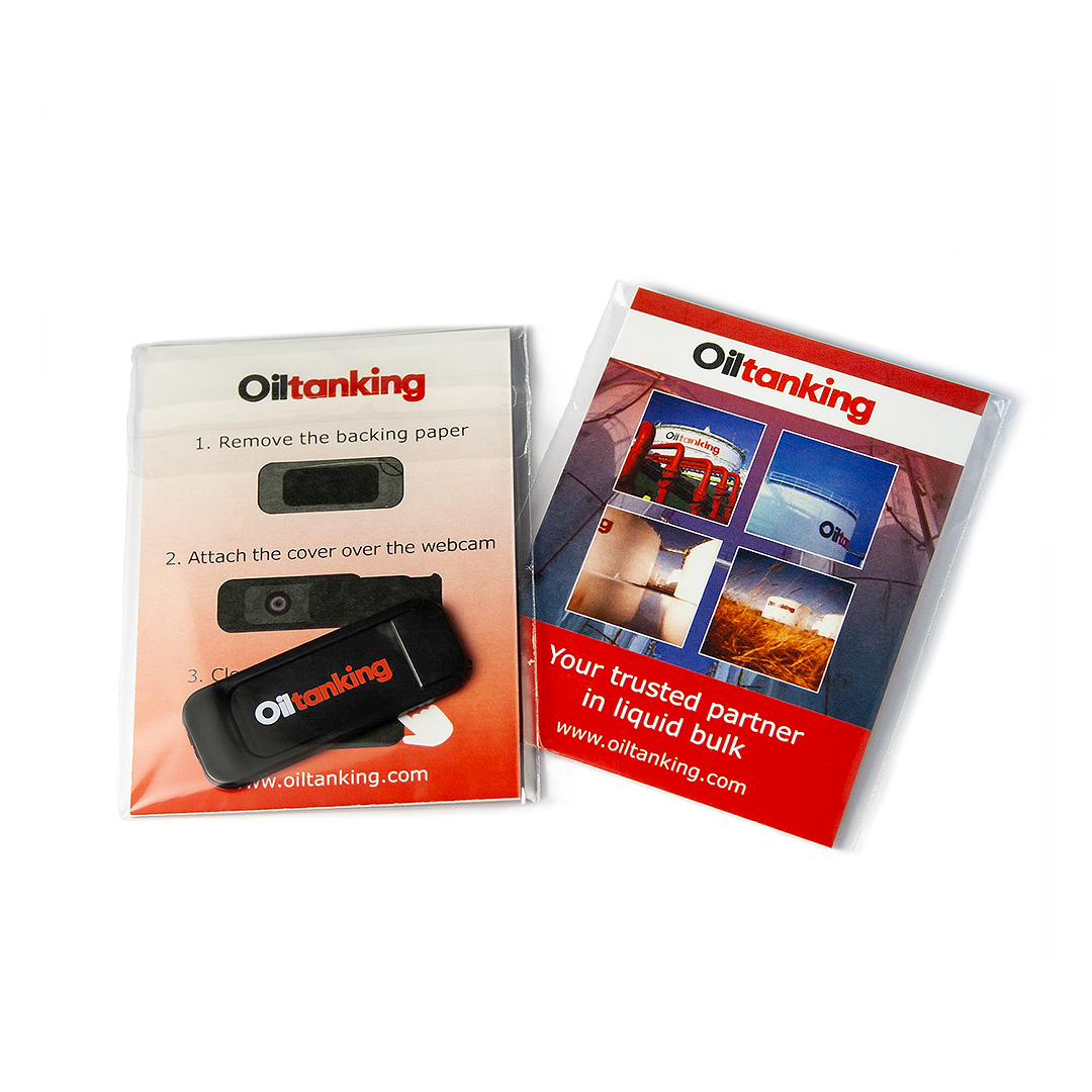 Oiltanking webcam covers with pad printing, customized user manual in the package.
